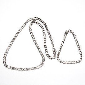 304 définit bijoux en acier inoxydable, figaro colliers et des bracelets de la chaîne, avec fermoir pince de homard, facette, 23.62 pouces (600 mm), 210 mm (8-1/4 pouces)