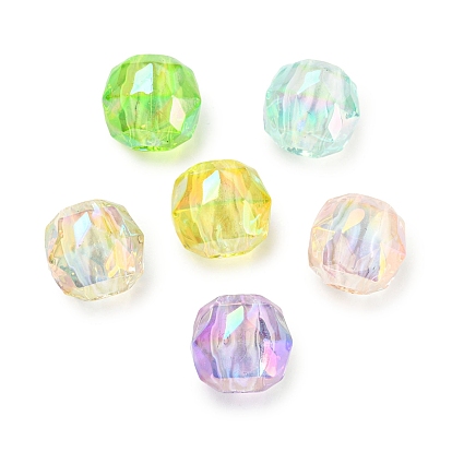 Transparent UV Plating Rainbow Iridescent Acrylic European Beads, Large Hole Beads, Round