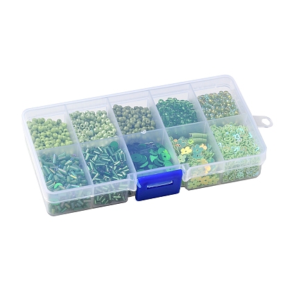 DIY Jewelry Making Finding Kit, Including Glass Seed Round & Plastic Paillette Beads, Shining Nail Art Glitter, Manicure Sequins
