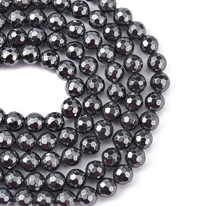 Non-Magnetic Synthetic Hematite Beads Strands, Faceted(64 Facets), Round