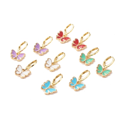 Aretes colgantes de aro con esmalte de mariposa, pendientes colgantes de aleación para niña mujer, dorado