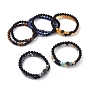 Stretch Bracelet Sets, Bracelets with Natural Gemstone Beads, Non-Magnetic Synthetic Hematite Beads, Natural Black Agate(Dyed) Beads and Rack Plating Brass Cubic Zirconia Beads