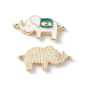 Rack Plating Brass Enamel Connector Charms, Elephant Links, Lead Free & Cadmium Free, Long-Lasting Plated, Real 18K Gold Plated