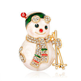 Christmas Snowman Enamel Pin with Rhinestone, Light Gold Alloy Brooch for Backpack Clothes