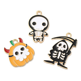Halloween Themed KC Gold Plated Alloy Enamel Pendants, Pumpkin/Skeleton Charm