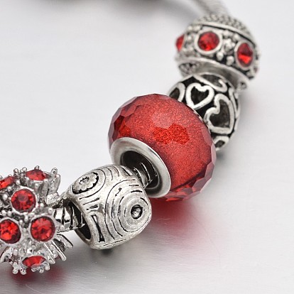 Alliage de couronne strass émail européens bracelets de perles, avec résine perles européennes, chaînes en laiton et en alliage fermoirs