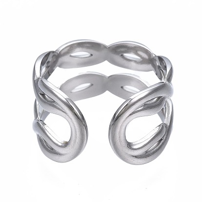 304 Stainless Steel Twist Wrap Open Cuff Ring, Chunky Hollow Ring for Women