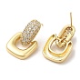 Clear Cubic Zirconia Square Dangle Stud Earrings, Brass Earrings for Women