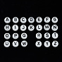 Acrylic Beads, with Enamel and Luminous, Horizontal Hole, Flat Round with Black Letter, Glow in the Dark, Light Grey