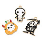 Halloween Themed KC Gold Plated Alloy Enamel Pendants, Pumpkin/Skeleton Charm