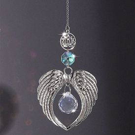 Alloy Angel Wings & Lotus Hanging Ornaments, Teardrop Glass Suncatchers for Home Outdoor Decoration