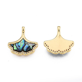 Synthetic Abalone Shell/Paua Shell Charms with Real 18K Gold Plated Brass Findings, Nickel Free, Ginkgo Leaf
