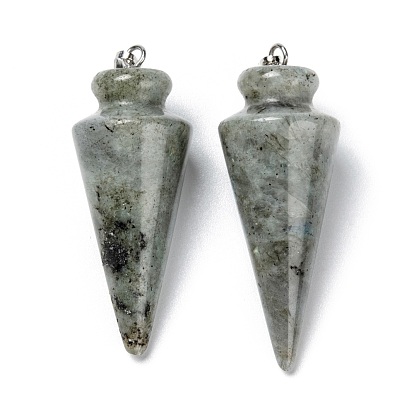 Natural Gemstone Pendants, with Platinum Brass Findings, Cone