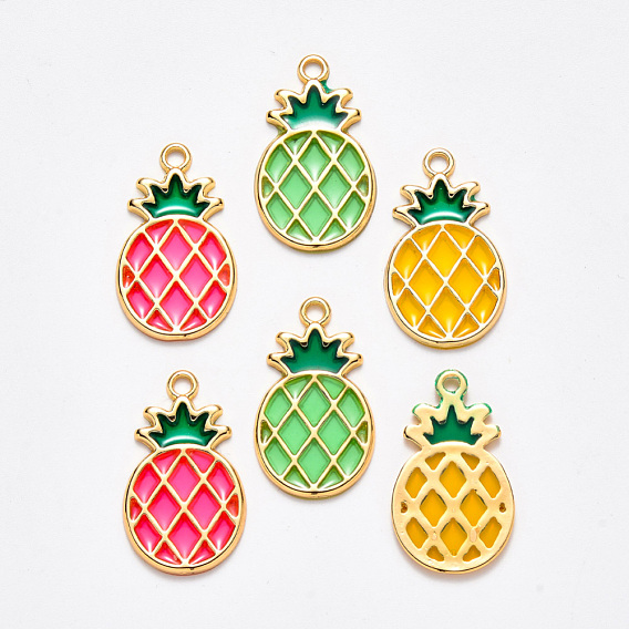 Alloy Pendants, with Epoxy Resin, Cadmium Free & Lead Free, Pineapple, Golden