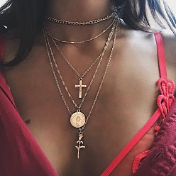 Fashionable Cross Rose Multi-layer Necklace Set - European and American Jewelry