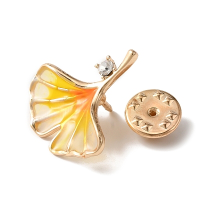 Pasador de esmalte de hoja de arce/gingko, Insignia de diamantes de imitación de aleación chapada en oro claro para ropa de mochila