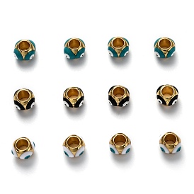 Brass European Enamel Beads, Long-Lasting Plated, Real 18K Gold Plated, Large Hole Beads, Round with Evil Eye