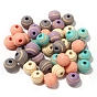 30 pcs perles de bois peintes à la bombe, pour bricolage, fabrication de bijoux, rond avec motif gravé, motif rayé/floral, couleur mixte