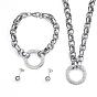 304 Stainless Steel Jewelry Sets, Necklaces & Link Bracelets & Stud Earrings, with Rhinestone, Flat Round