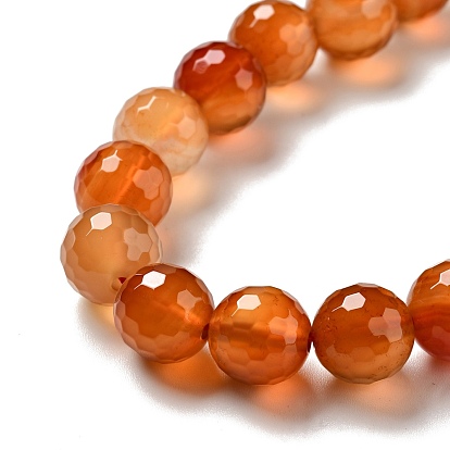 Natural Carnelian Beads Strands, Faceted(128 Facets), Round