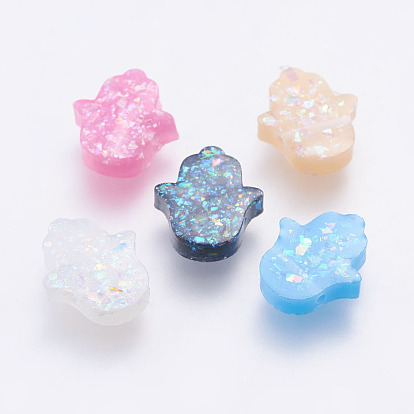 Resin Beads, Imitation Opal, Hologram Style, Dyed, Hamsa Hand//Hand of Miriam