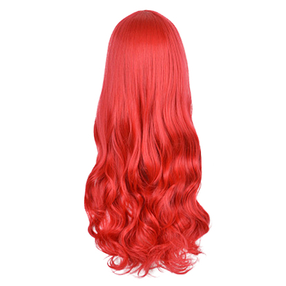 32 inch (80cm) Long Red Wavy Curly Cosplay Wigs, Synthetic Lolita Sea-Maid Wigs, for Makeup Costume, with Bang