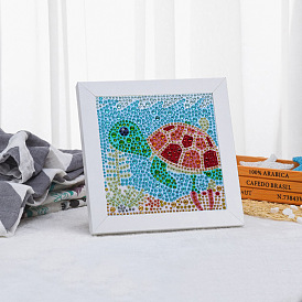 Sea Turtle Pattern DIY Diamond Painting Photo Frame Kits, including Resin Rhinestones, Diamond Sticky Pen, Tray Plate and Glue Clay, Frame