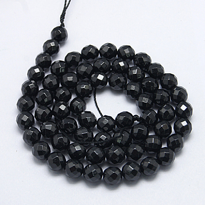 Natural Black Spinel Beads Strands, Faceted, Round, Hole: 1mm