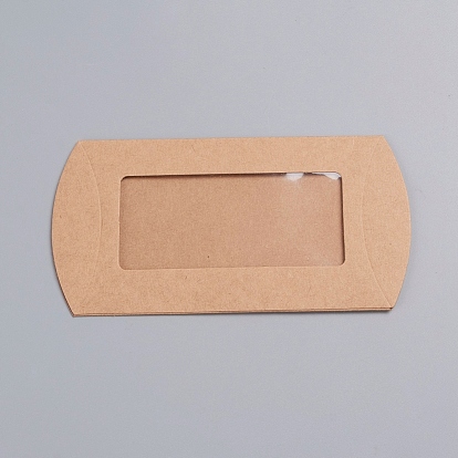 Boîte de bonbons d'oreiller en papier kraft, pour les faveurs de mariage fournitures de fête d'anniversaire de douche de bébé, avec fenêtre transparente