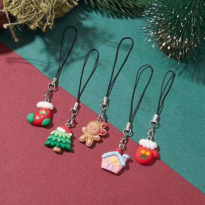 Correas para móviles de resina opaca navideña, Con cierres de pinza de langosta de aleación y decoración de accesorios móviles con cordón de nailon