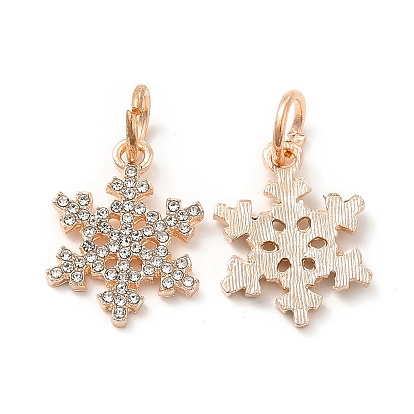 Colgantes de diamantes de imitación de cristal de aleación de chapado en rack, con anillos de salto, encantos de copo de nieve