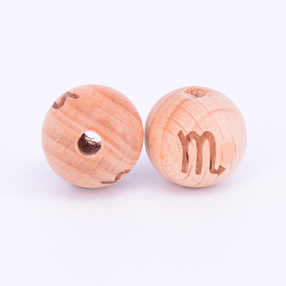 Wood Beads, Round with Constellation