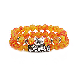 8mm Amber-like DIY Jewelry Set with Buddha Head Bent Tube Bracelet for Men and Women