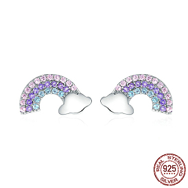 925 Sterling Silver Cubic Zirconia Stud Earrings, Rainbow