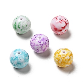 Opaque Acrylic Beads, Round with Ink Danqing Pattern