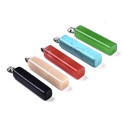 Natural & Synthetic Gemstone Big Pendants, with Stainless Steel Clasps, Mixed Style, Cuboid, Mixed Stone, 54x12x12mm, hole: 4mm