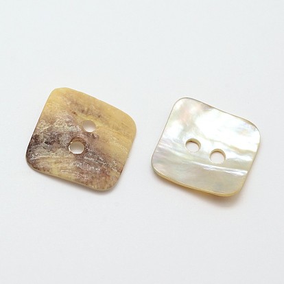 2-Hole Square Mother of Pearl Buttons, Akoya Shell Button, 16x16x1mm, Hole: 2mm, about 720pcs/bag