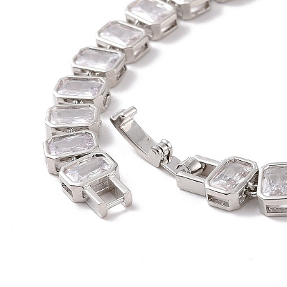 Clear Cubic Zirconia Tennis Bracelet, Brass Rectangle Link Chain Bracelet for Women