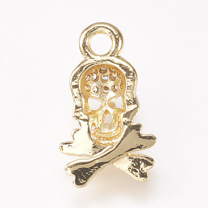 Brass Micro Pave Cubic Zirconia Charms, Skull