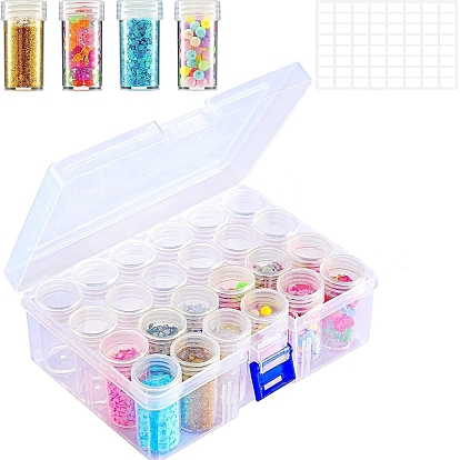 Rectangle Plastic Organizer Storage Containers, Mini Round Screw Top Bead Jars Sets, with Rectangle Blank Label Stickers