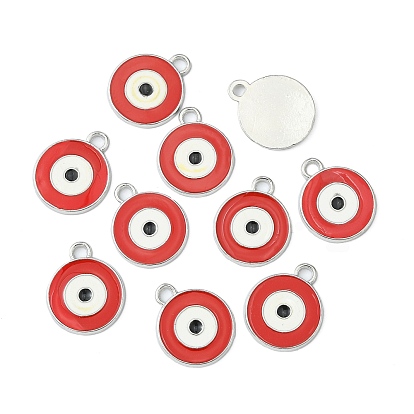 Zinc Alloy Enamel Pendants, Lead Free and Cadmium Free, Flat Round with Evil Eye, Platinum Metal Color, 21x16x2mm, Hole: 2mm