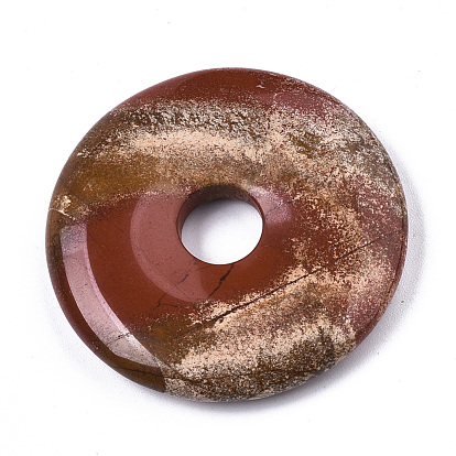 Natural & Synthetic Mixed Gemstone Pendants, Donut/Pi Disc
