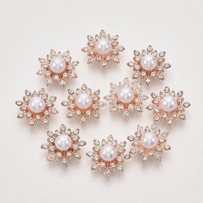 Cabochons rhinestone de la aleación, con abs de plástico imitación perla, flor
