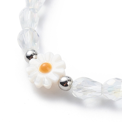 Pulsera y collar con colgante de flor de margarita de concha natural, joyas de cuentas de vidrio y plástico para mujer