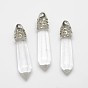 Faceted Bullet Glass Pointed Pendants, with Platinum Plated Brass Findings
