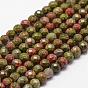 Natural Unakite Beads Strands, Faceted, Round