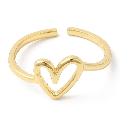 2 piezas 2 conjunto de anillos de puño abiertos de corazón de latón chapado en estante, anillos de pareja para el día de san valentín, sin plomo y el cadmio