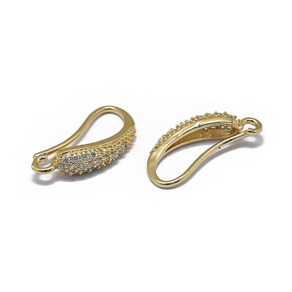 Brass Micro Pave Cubic Zirconia Earring Hooks, with Horizontal Loop, Clear