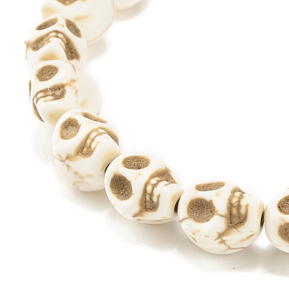 Эластичный браслет с черепом из синтетической бирюзы (окрашенный), драгоценные камни Хэллоуин украшения для женщин