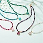 Teardrop Pendant Necklace with Round Beaded Chains, Natural White Jade & Striped Agate Jewelry for Women